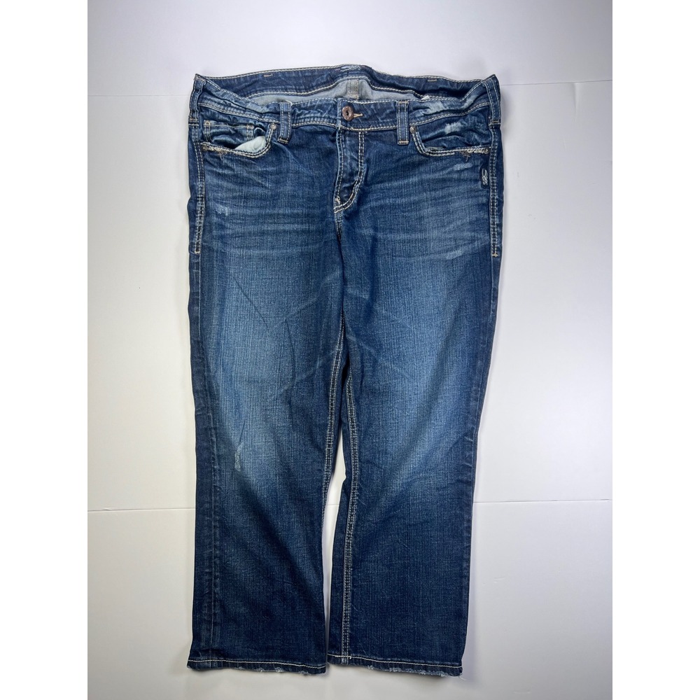 Silver Jeans Co Elyse Capri Womens 32 Blue Distressed Relaxed Mid Rise Denim